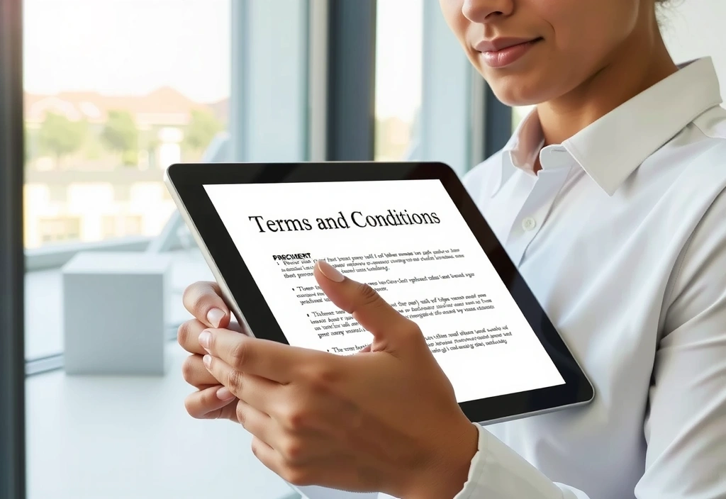 Person reading terms and conditions on a tablet